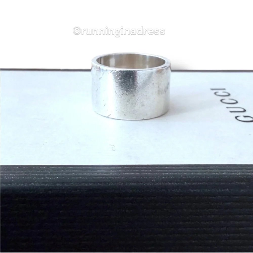 Vintage Gucci Tom Ford Era Geometric G Wide 925 Sterling Silver Ring 8.5 Y2K
